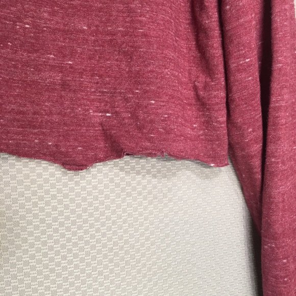 PACSUN WOMENS CROPPED HOODIE BURGUNDY DISTRESSED MEDIUM - Picture 4 of 12
